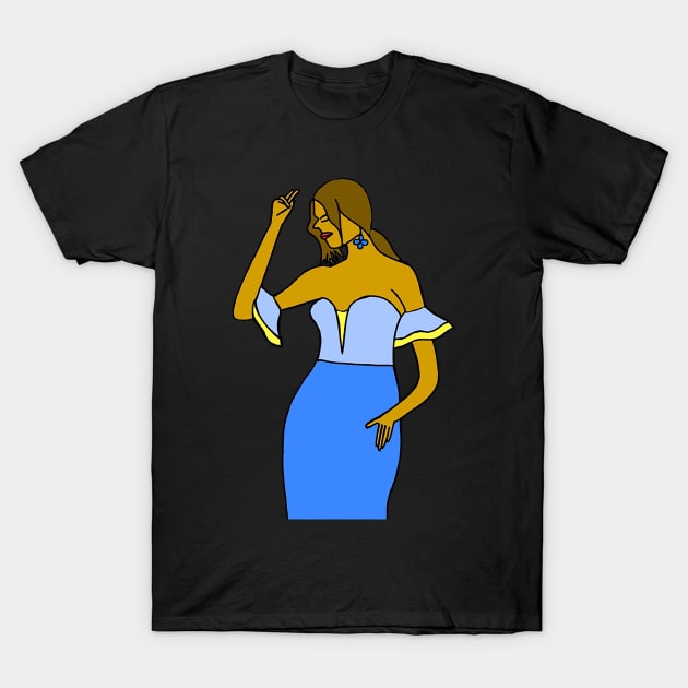 Powerful girl with chic dress and pose ! T-Shirt by drawkwardly